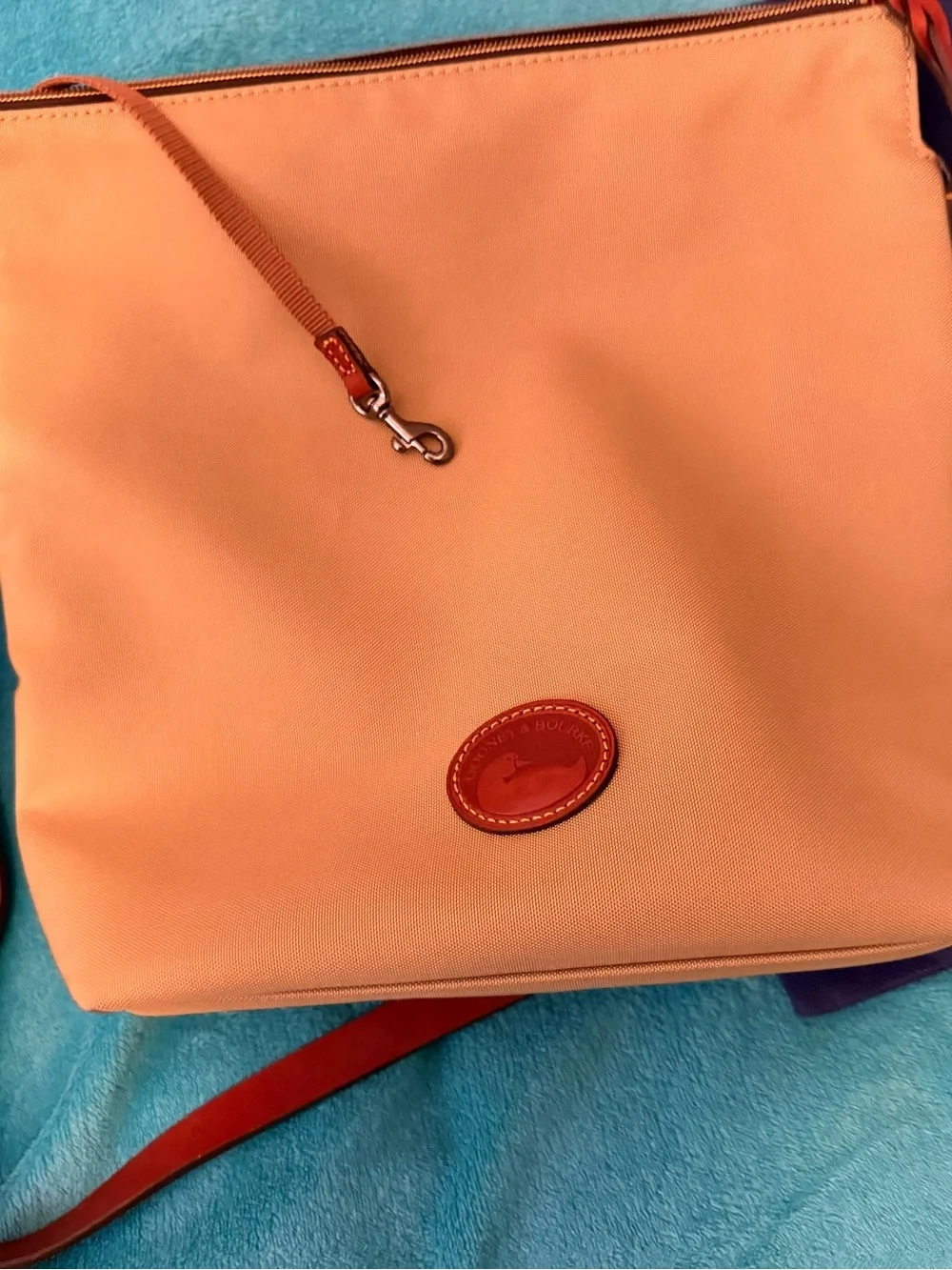 Dooney & Bourke Peach Nylon Shoulder Bag with Leather Trim